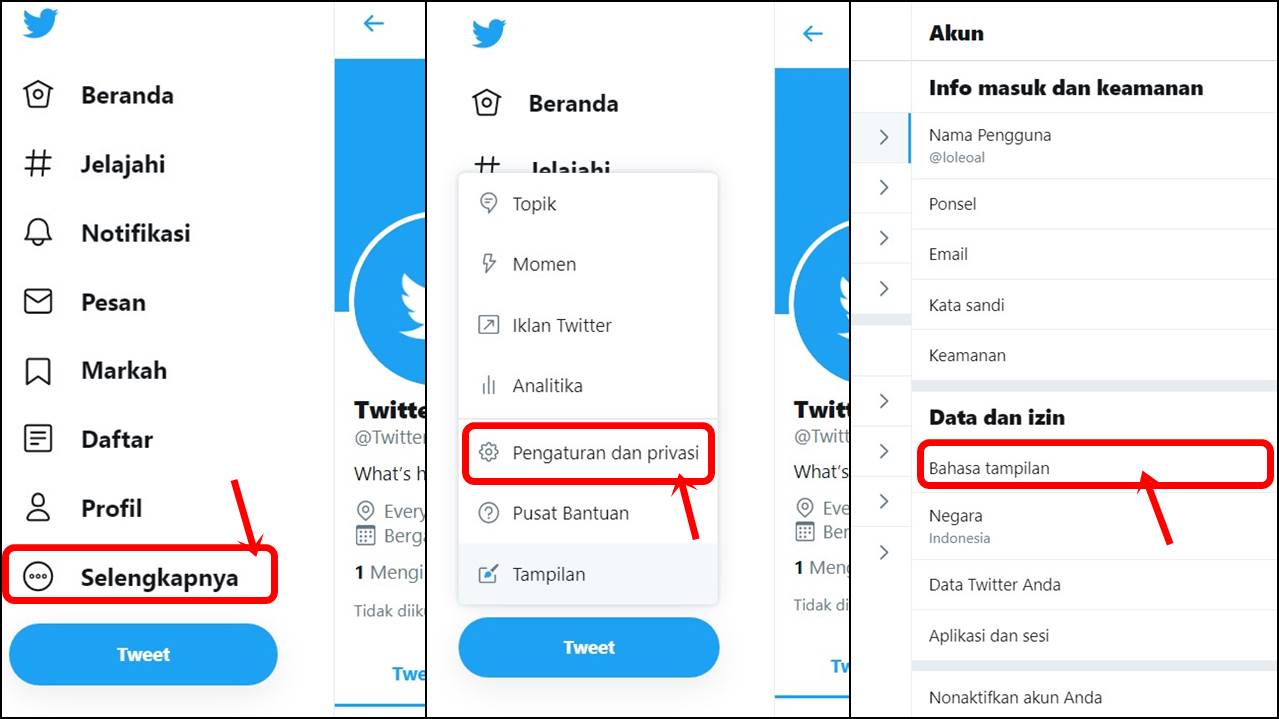Cara Mengubah Bahasa di Aplikasi Twitter Android