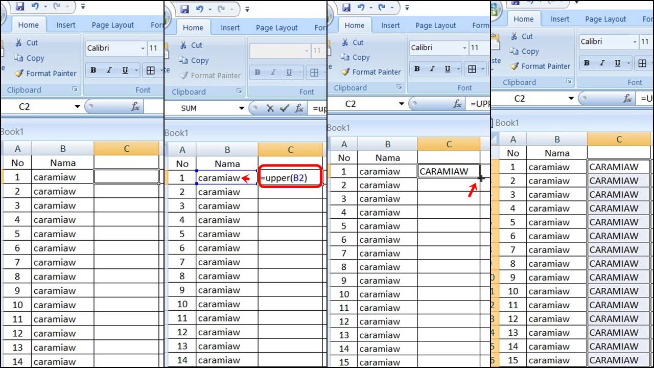 Cara Mengubah Huruf Kapital di Excel Upper