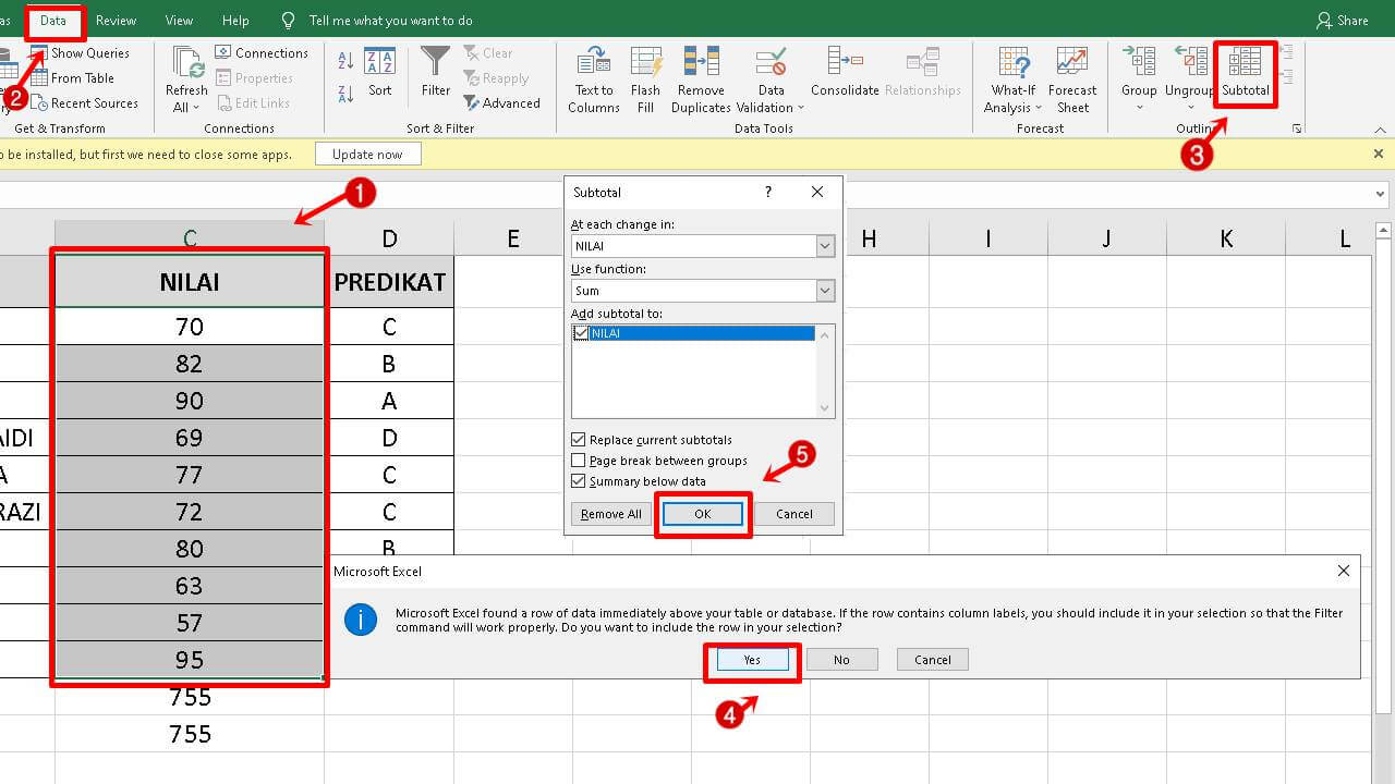Cara Menjumlah di Excel Dengan Subtotal