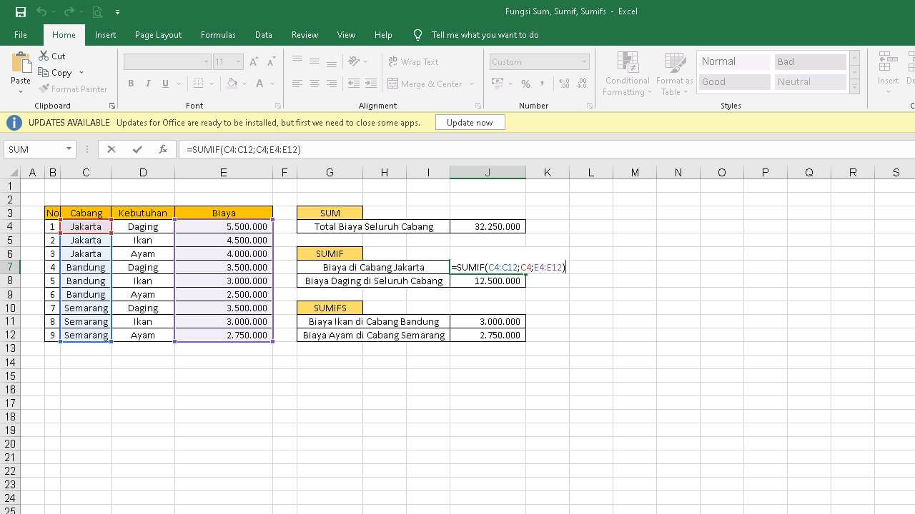 Cara Menjumlahkan di Excel Dengan Kriteria Tertentu (1)