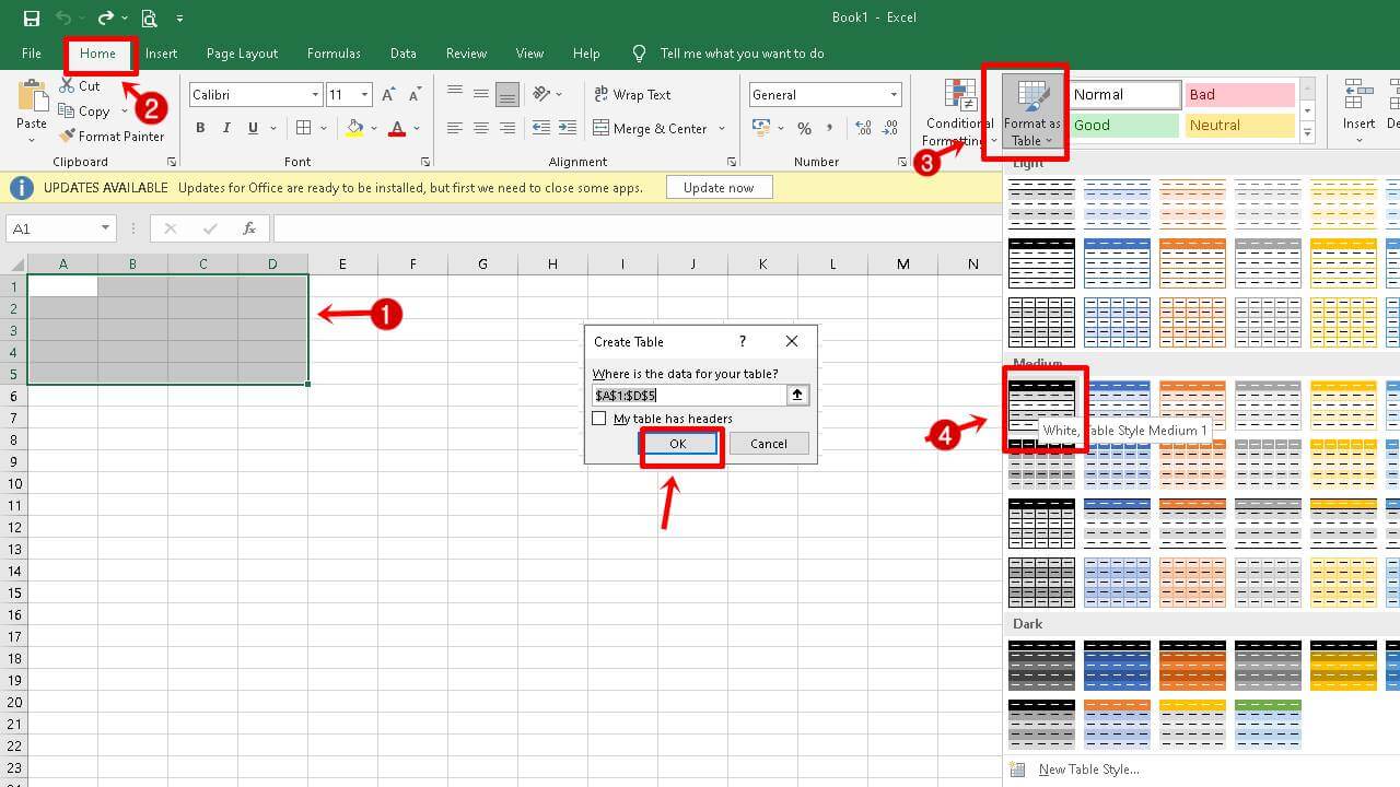 Membuat Tabel di Excel Dari Menu Format As Table