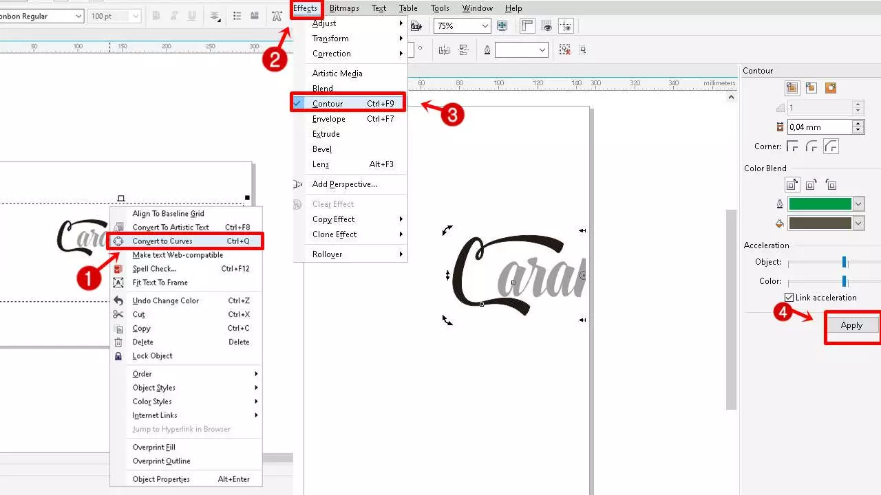 Cara Membuat Tulisan Typography Dengan CorelDraw Convert curve contour