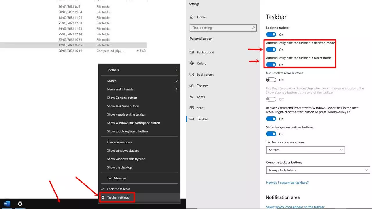 Cara Hide Taskbar Windows 10