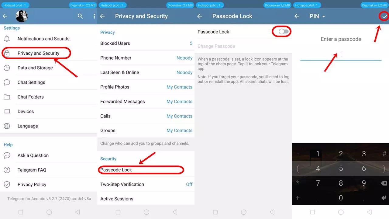 Kunci Percakapan Dengan Passcode - Cara Agar Tidak Terlihat Online Di Telegram