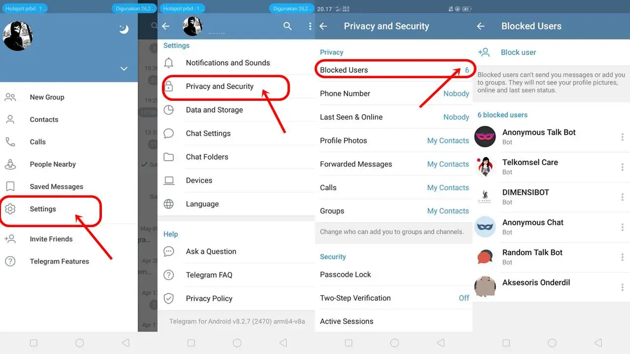 Melihat Daftar Orang yang Pernah Diblokir - Cara Blokir Telegram