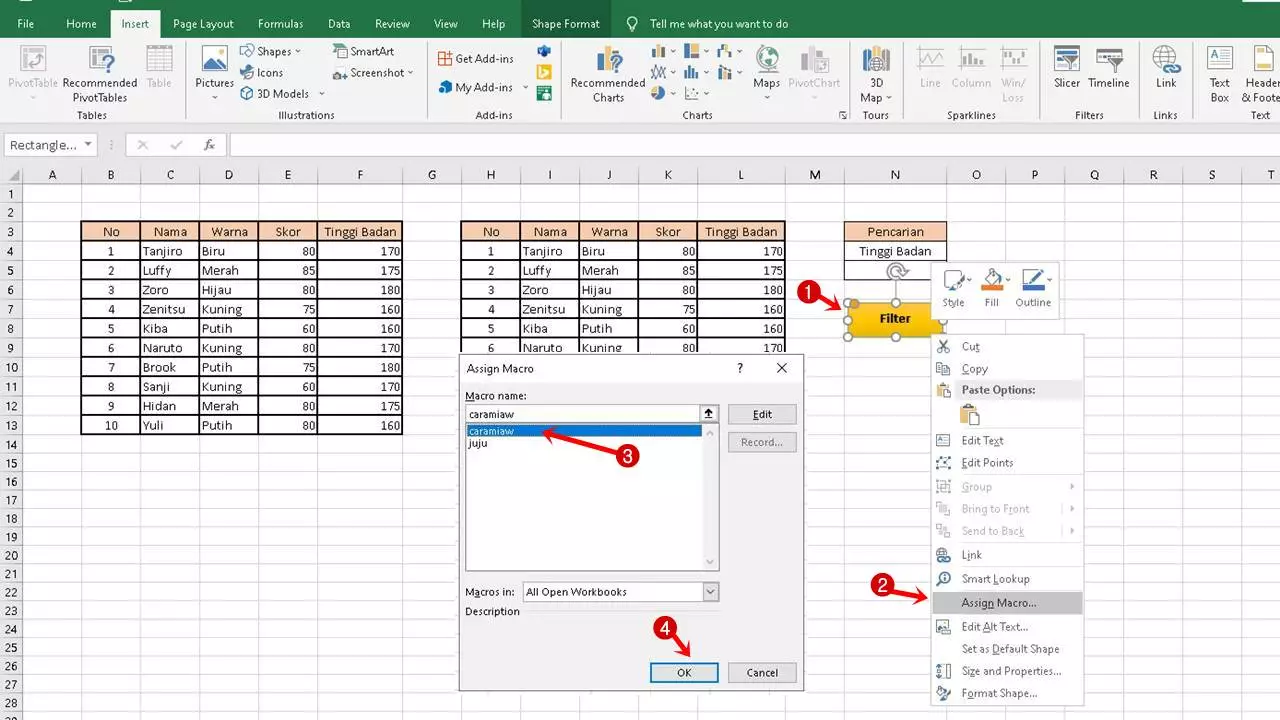 Cara Filter Data Di Excel Dengan Macro Aktifkan Assign Macro