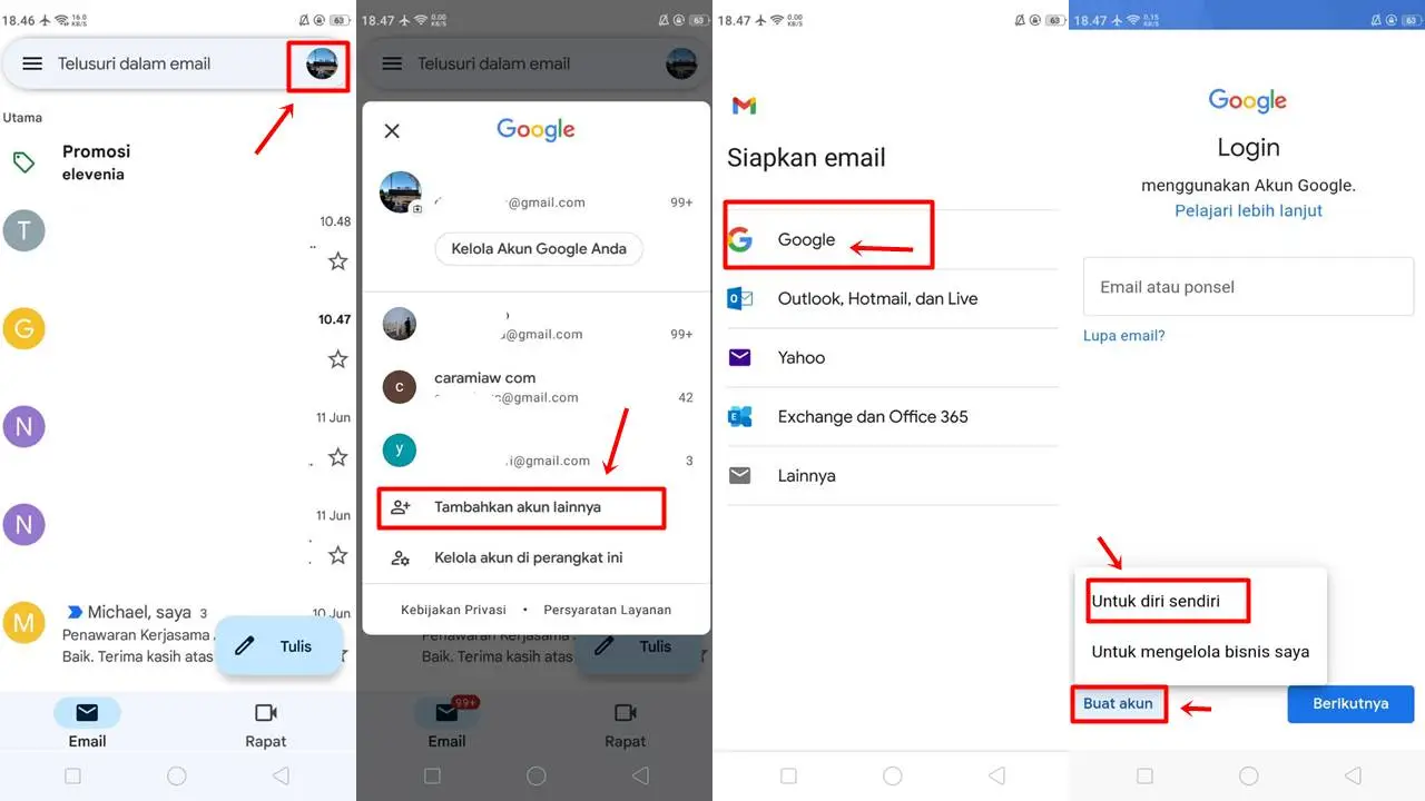 Cara Membuat Email Baru Di HP Yang Sudah Ada Emailnya Gmail