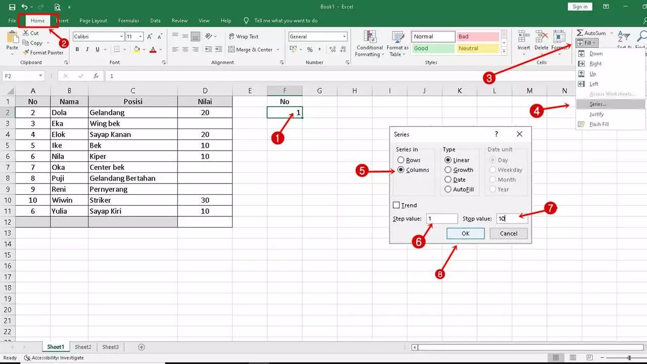 Cara Membuat Nomor Urut Excel Dengan Menu Fill