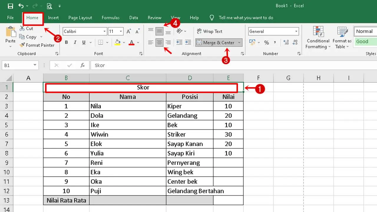 Cara Membuat Tulisan di Tengah Tabel Excel