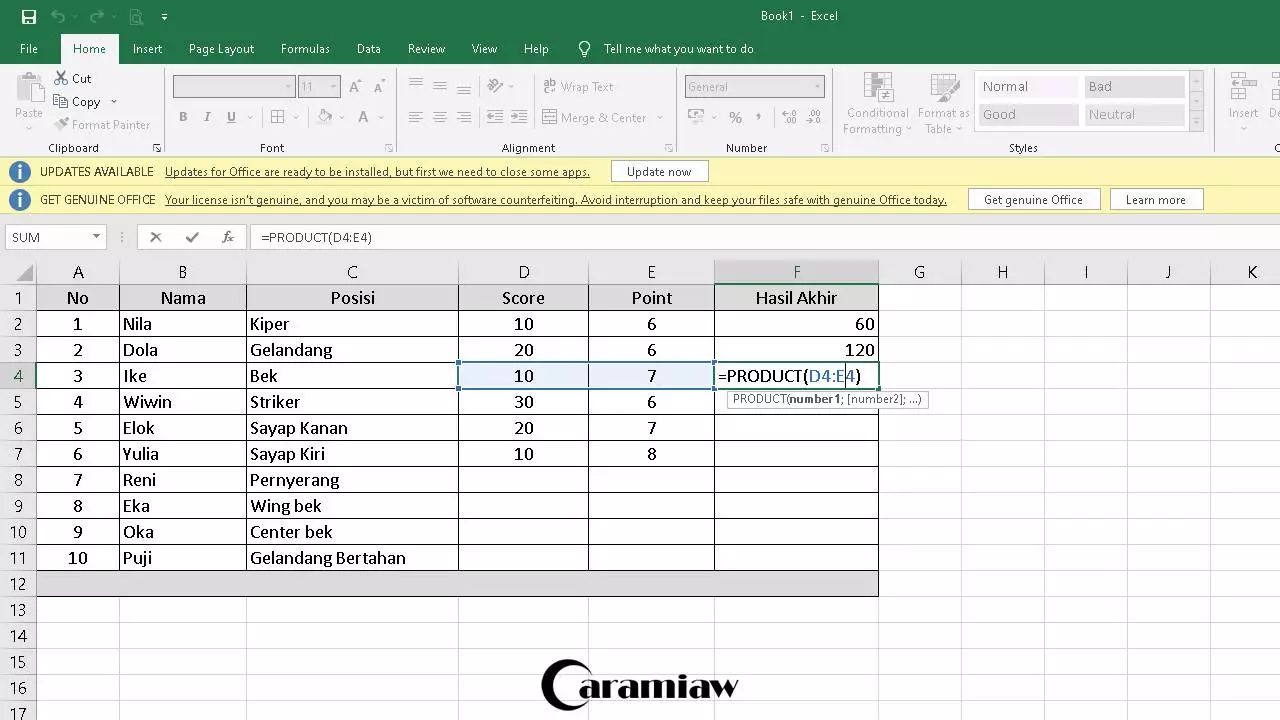 Cara Mengalikan Di Excel Dengan =Product