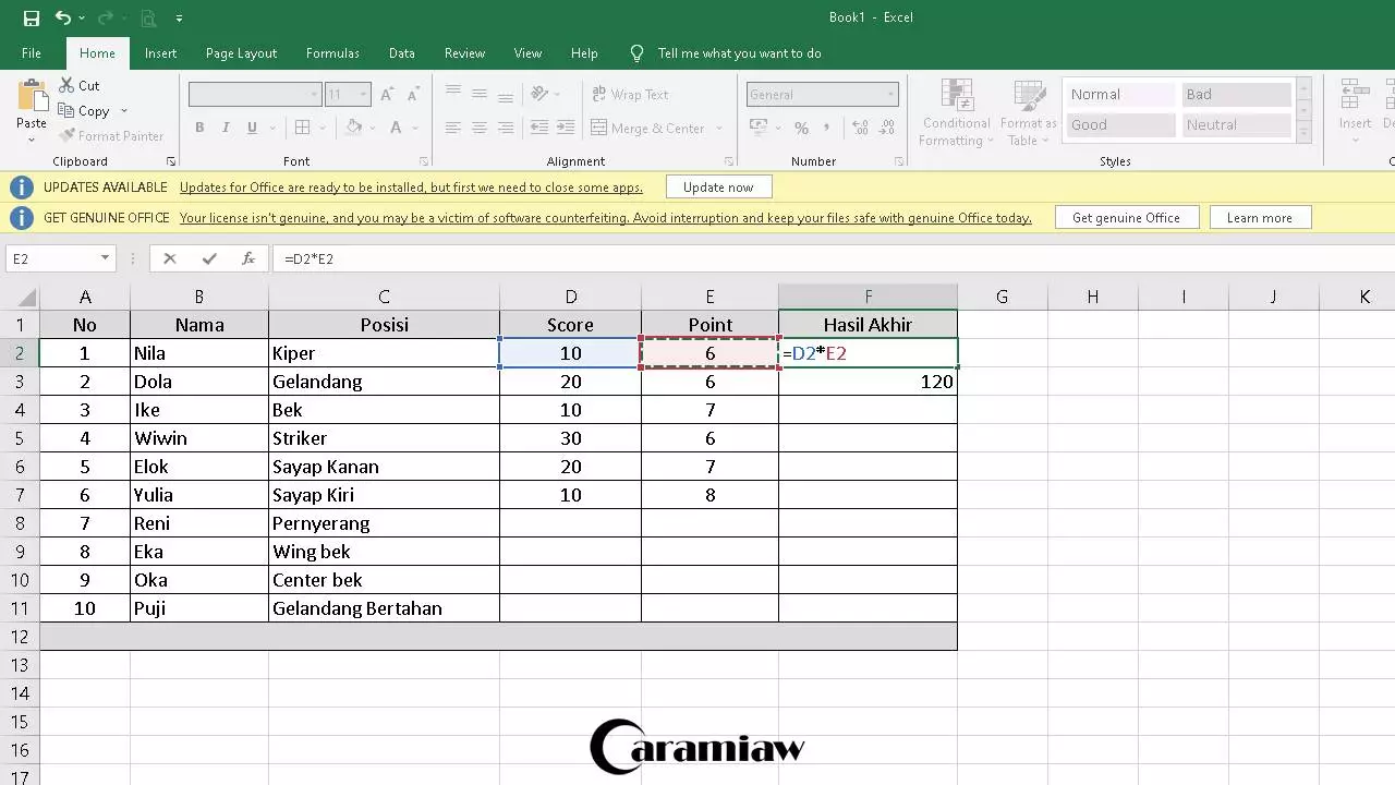 Cara Mengalikan Di Excel