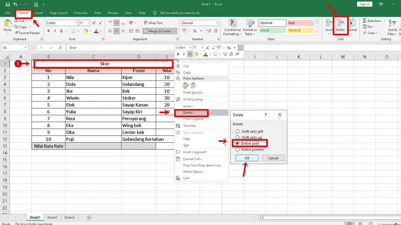 Cara Menghapus Kolom di Excel