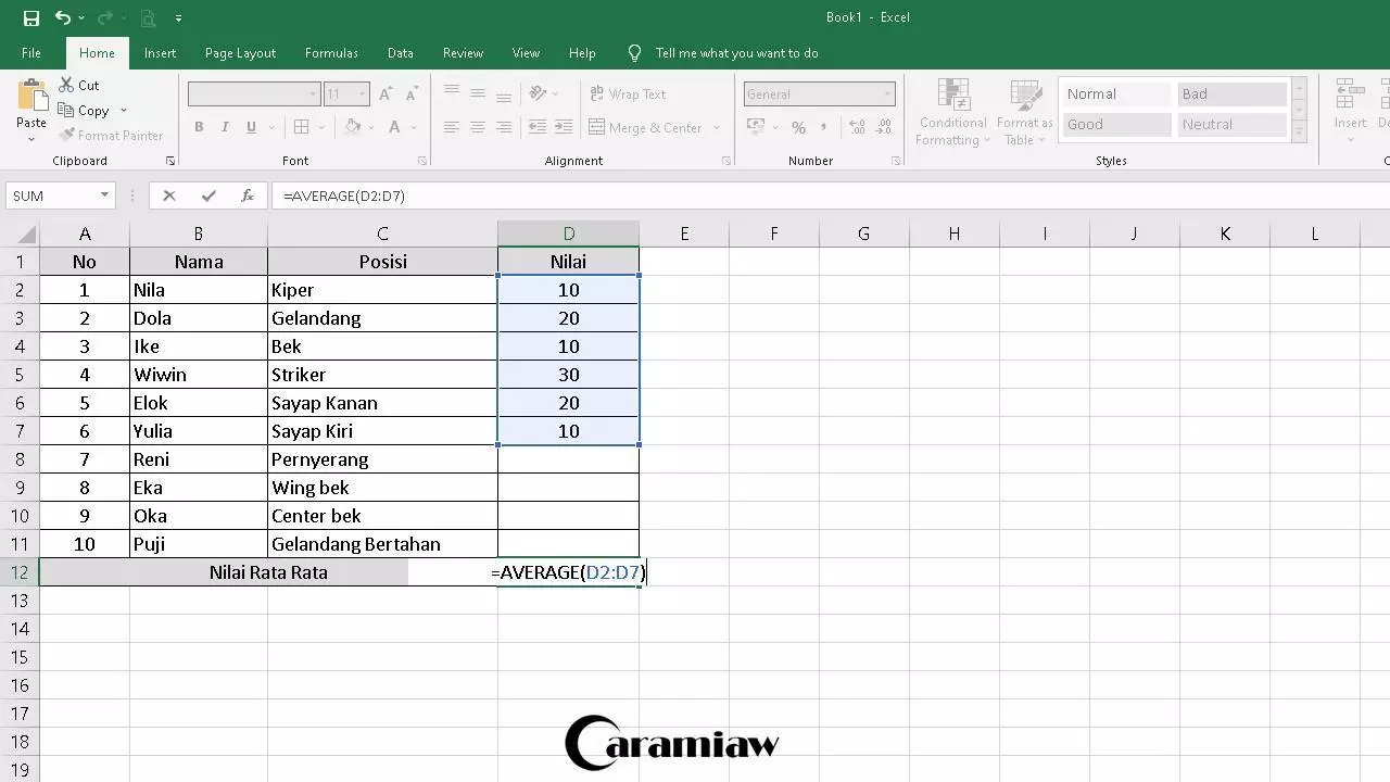 Cara Menghitung Rata Rata di Baris Excel