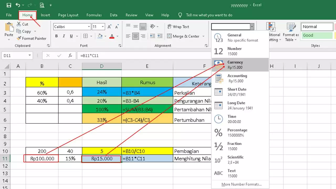 Pembagian dan Menghitung Nilai Diskon Persen Excel