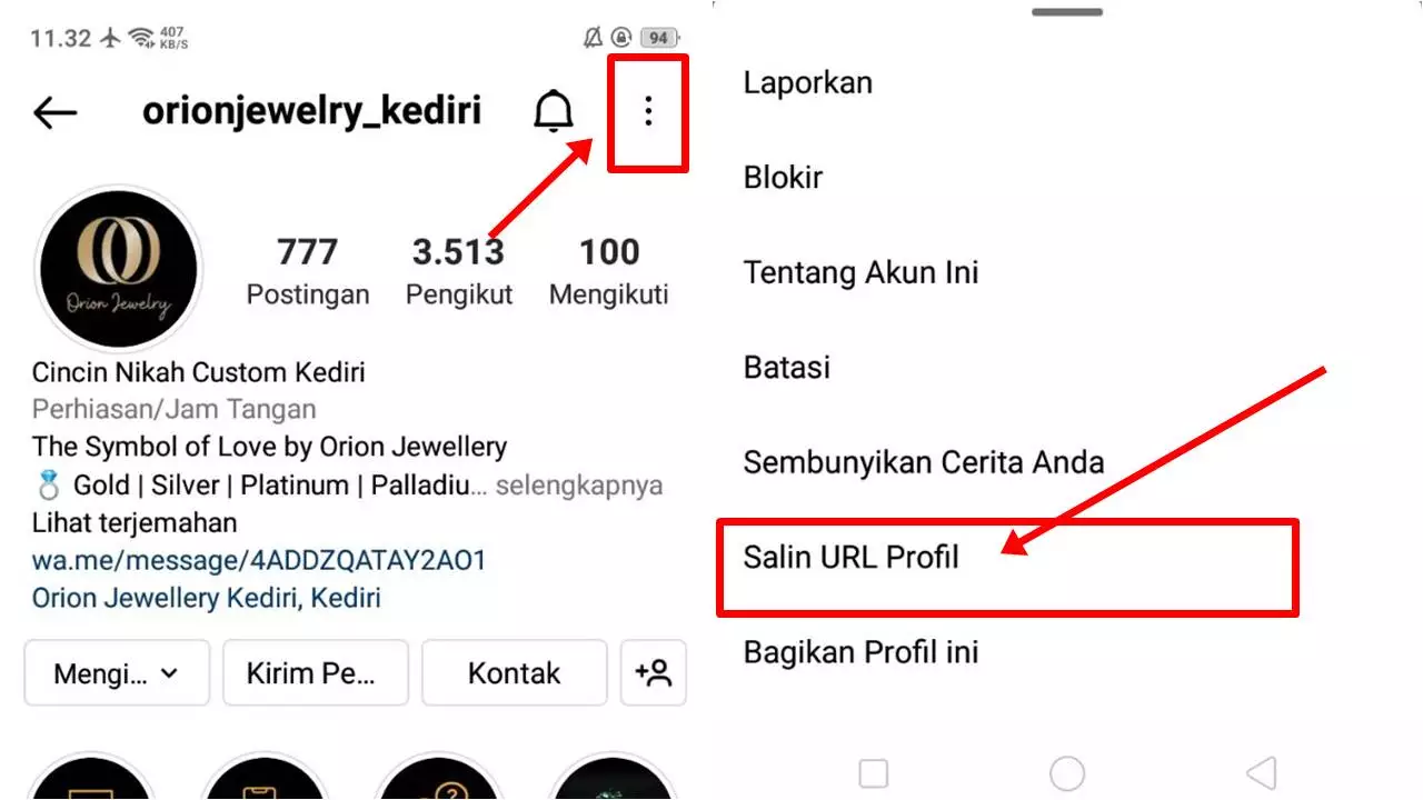 Cara Menyalin Link Instagram Profil